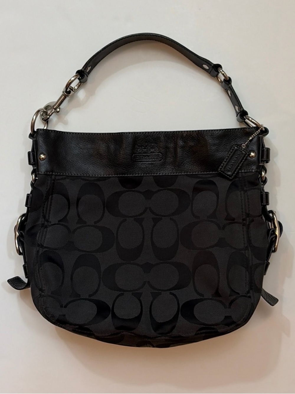 Coach Legacy Signature Canvas Shoulder Bag with Leather Trim 12674
